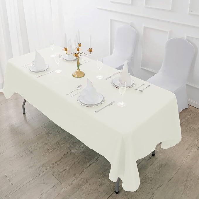 Fokitut 12 Pack Waterproof Rectangle Tablecloth, 90x156 Inch,Stain Resistant and Wrinkle Polyester Table Cloth, Fabric Table Cover for Kitchen Dining, Wedding, Party, Holiday Dinner-Ivory