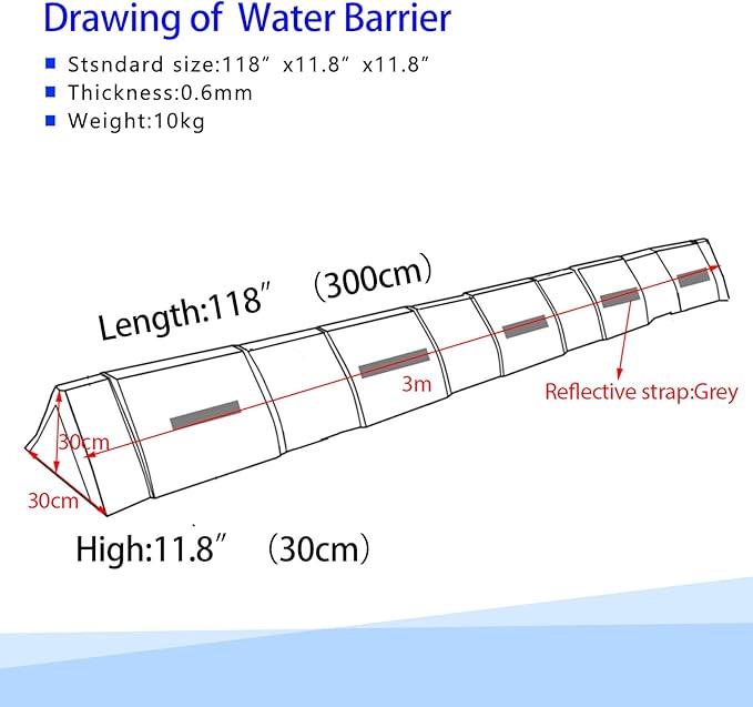 Flood Prevention Tube Water Filled Flood Control Barrier Inflatable Water Barrier,Alternative Sandbag for Rain Protection. (red 118"x11.8")