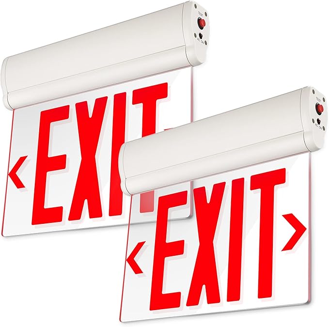 LEONLITE Red Emergency Exit Sign, UL 924, LED Edge Lit Exit Sign, Hardwired Exit Lights with Battery Backup, Double Sided, Rotating Acrylic Clear Panel, Top/Side/Wall Mount, AC 120/277V, Pack of 2