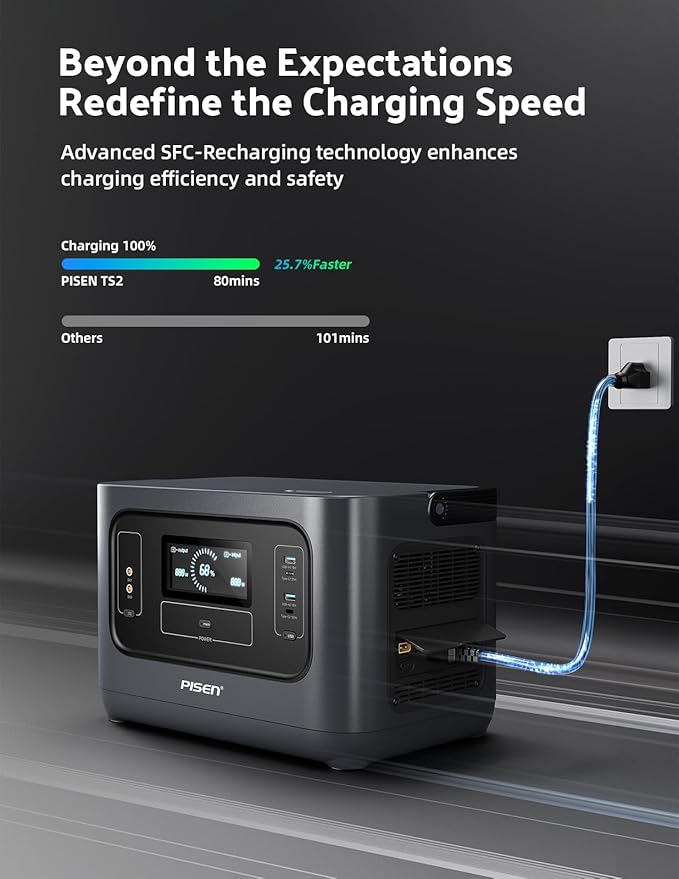 PISEN Portable Power Station 1000W, Solar Generator with Fast Charging, 1008WH LiFePO4 Battery for Home Backup Power, Travel, Camping and RVs