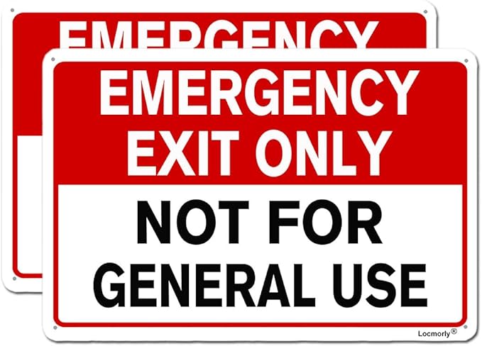 Emergency Exit Only Not for General Use Sign, 8x12 Inch, No Trespassing Aluminum Sign 2 Pack