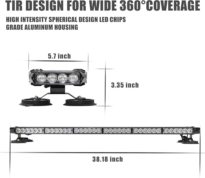 WINECO Red White Roof top light bar Magnetic Flashing 80 LED Emergency Strobe Light Bar for Volunteer POV Firefighter EMS Law Enforcement Vehicles Police Cars, Double Side Safety Warning Beacon Lights