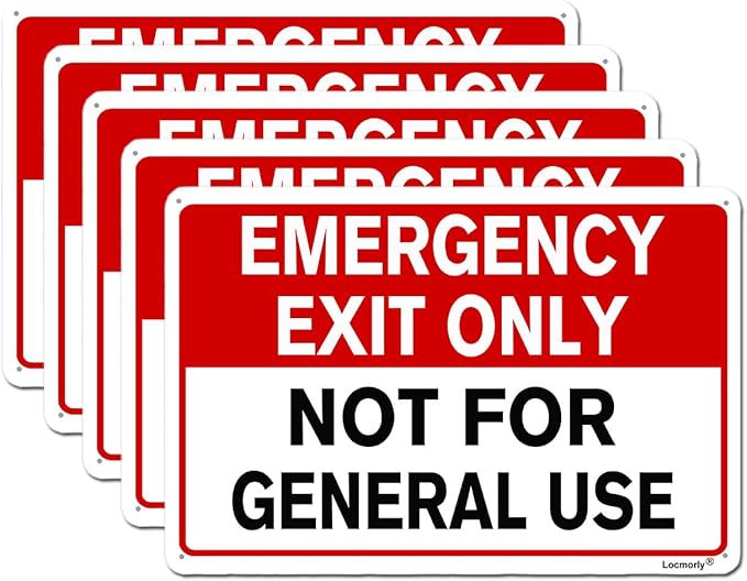 Emergency Exit Only Not for General Use Sign, 12x16 Inch, No Trespassing Aluminum Sign 5 Pack