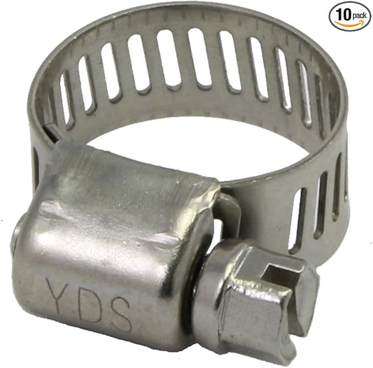 YDS All 300 Grade Stainless Steel Mini Hose Clamp, Worm-Drive, SAE Size 4, 5/16" to 5/8" Diameter Range, 0.35 Bandwidth (Pack of 10)