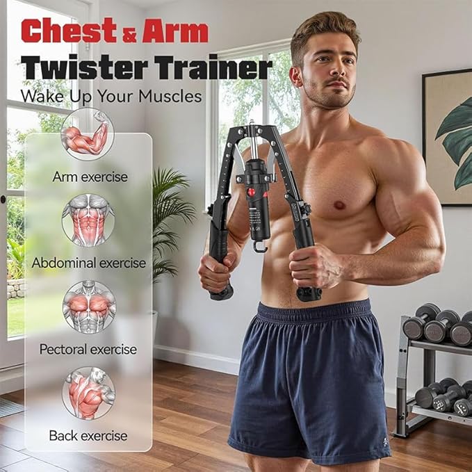 Saker Twister Arm Trainer - Adjustable 22-440lbs Hydraulic Arm & Chest Exerciser Machine with LCD Counter, Portable Home Gym Equipment , Strength Training for Shoulder, Forearm