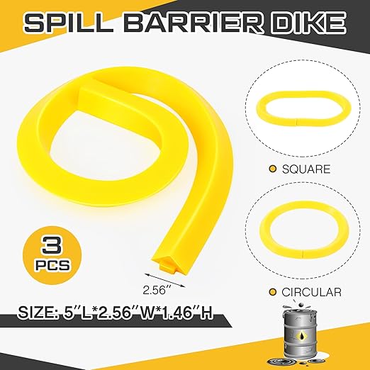 3 Pcs Spill Barrier Dike 5'L x 2.6"W x 1.5"H Water Dam Barrier Liquid Blocker for Garage Home Floor Flooding Solutions(Yellow)