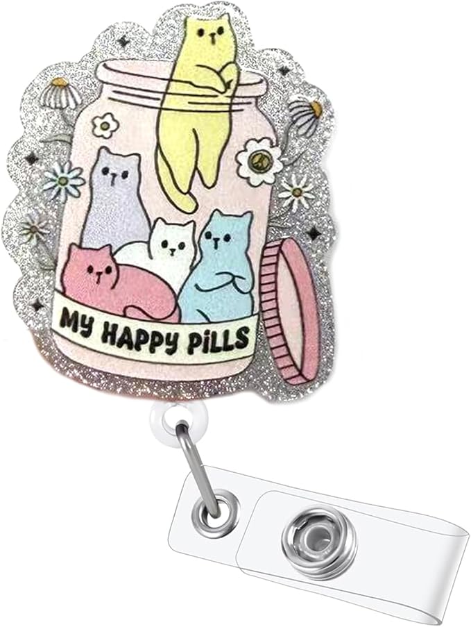 Cute Cat Flower Badge Reel Retractable for Nurse Nursing RN CNA LPN Medical Worker & Office Staff,Nurse Badge ID Card Name Tag Accessories Cat Badge Holder with Alligator Clip