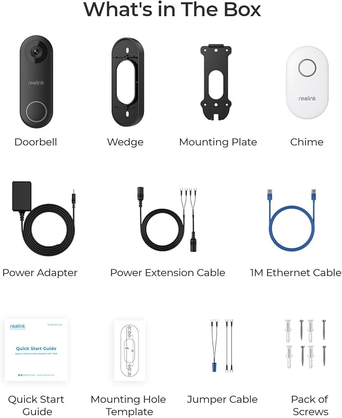REOLINK Video Doorbell WiFi Camera - Wired 2K Outdoor, 5G&2.4G WiFi, 4:3 Wide View Angle, Smart Detection, Local Storage, No Subscription Front Door Home Security, Customized Chime V2