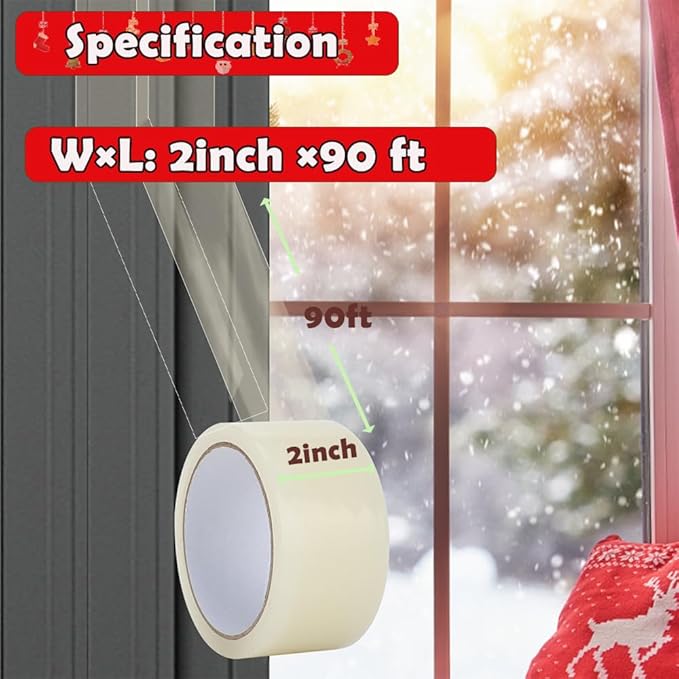 MRPAPA 2 Inch x 90 FT Window Sealing Tape,Airtight Insulation Tape That Blocks Drafts Residue-Free Clear Weather Stripping Windproof for Window/Door/Car (1)