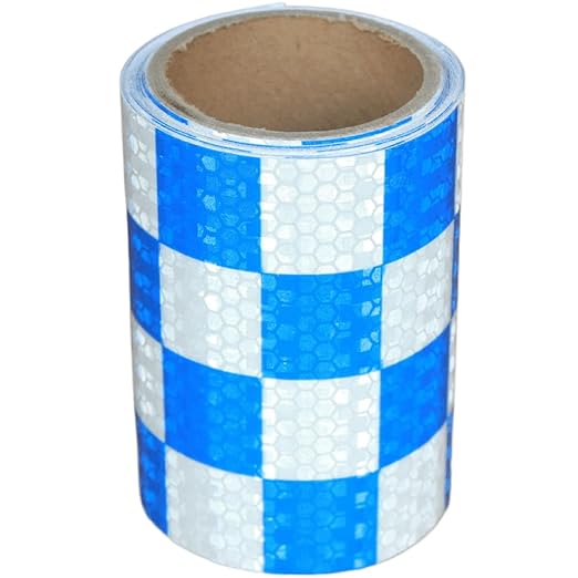 Reflective Tape Blue and White 4 inch, Outdoor Waterproof Hazard Conspicuity Warning Industrial Marking Tape (11 feet)