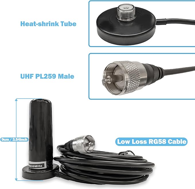 Maswell Vehicle Ham Radio Antenna - Dual Band VHF/UHF 136-174MHz 400-470MHz 144/430MHz Large Magnet Base, PL259 16ft Cable, Compatible with Car, Marine, GMRS, CB, and Amateur Radios