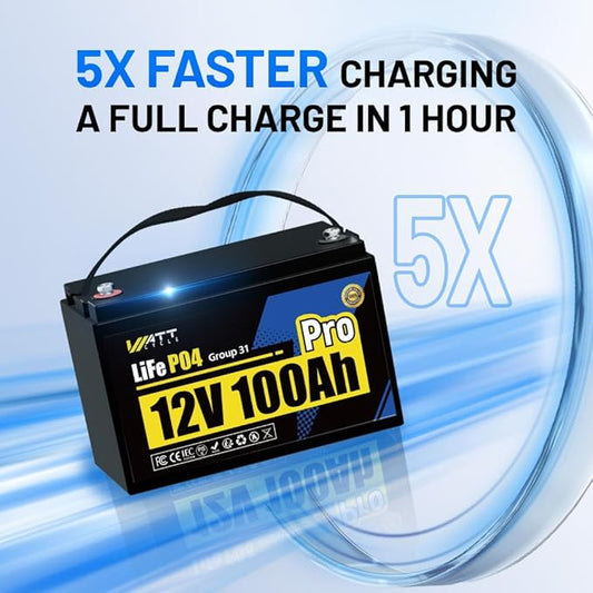 Wattcycle 12V 100Ah Lithium Battery 2 Pack, LiFePO4 Battery 12V 110A BMS, Lithium RV Batteries 15000+ Deep Cycles, Built-in Bluetooth, Monitor, Mobile APP, Perfect for Home Energy, RV, Marine, Solar