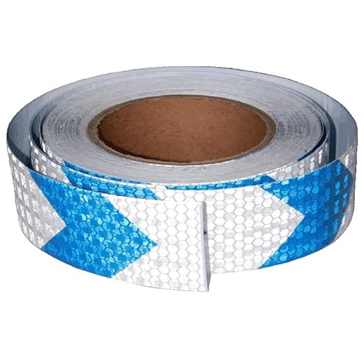 Blue and White Reflective Tape Outdoor Waterproof 1 inch X 66 feet, High Visibility Hazard Conspicuity Safety Industrial Marking Tape