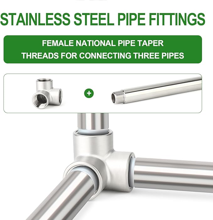 TAISHER 5PCS 304 Stainless Steel 3 Way Corner Pipe Fittings, 3/8" x 3/8" x 3/8" Female Pipe Fittings