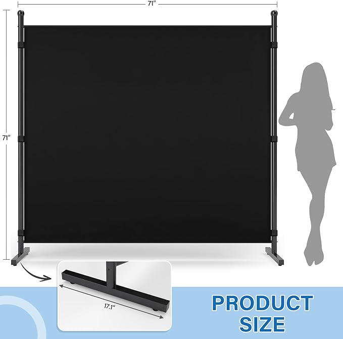 AKTOP Room Divider, Freestanding Single Panel Privacy Screen, Portable Temporary Wall Dividers for Room Separation, Large Room Partitions and Separators for Home, Office, Dorm, 71''W x 71''H, Black