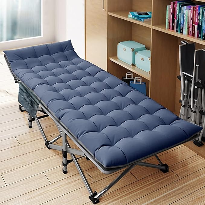 LILYPELLE Folding Camping Cot, Extra Wide Heavy Duty Sleeping Cots with Carry Bag, Double Layer Oxford Portable Travel Camp Cots for Home, Office Nap and Outdoor Beach