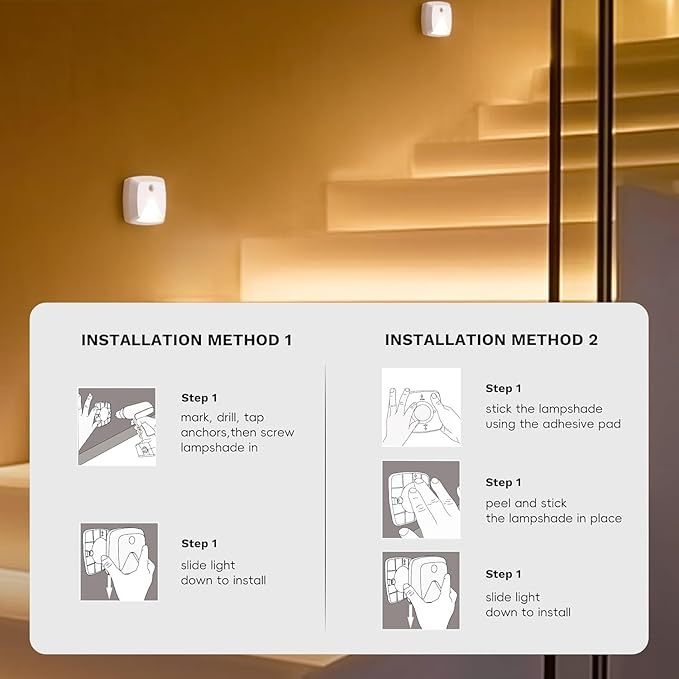 10-Pack Stick-on Motion Sensor Lights, Warm White LED Night Light, Stick-Anywhere Stair Lights, Closet Light, Battery Operated Wall Light for Kitchen, Hallway, Bedroom, Bathroom, Stairs