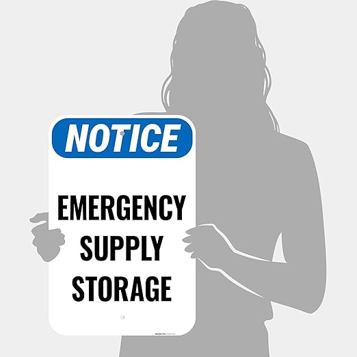Notice Emergency Supply Storage Sign, 12x18 Inches, Rust Free .063 Aluminum, Fade Resistant, Made in USA by Sigo Signs