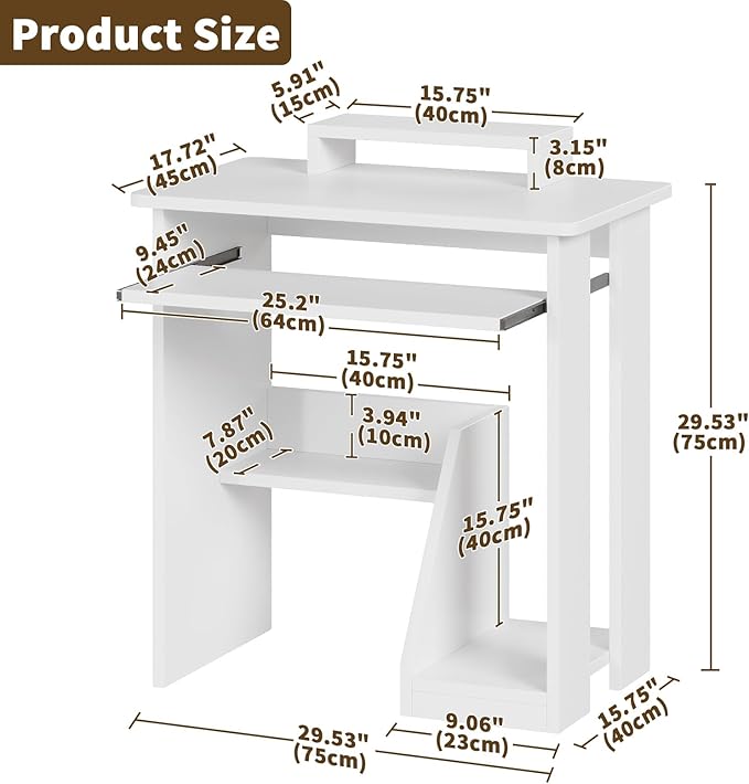 ALISENED 30" Small Computer Desk with Keyboard Tray Monitor Stand, Study Writing Desk with Storage Shelves, Modern Workstation for Small Spaces, Save Space, White