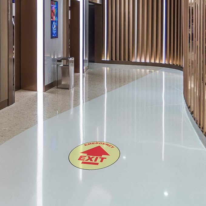Emergency Exit Floor Decals Red Anti-Slip Round Shape B Lifestyle Industrial Signs Stickers 17Inches Longer Side