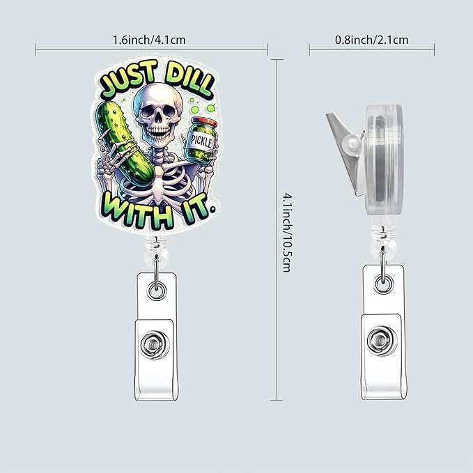 Just Dill Retractable Badge Reel, ID Badge Holder with Alligator Clip, Glitter Acrylic Nurse Badge Buddy (Just Dill)