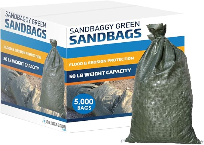 Sandbaggy - Heavy Duty Empty Sandbags For Flooding (14" X 26") - Poly Sand Bags - Flood Barrier, Weight, Construction, Earth Bag Homes - Reusable, UV Resistant - Tie Strings Attached (5,000 Bags)