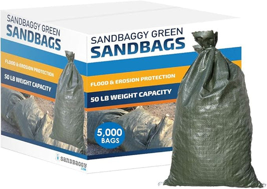 Sandbaggy - Heavy Duty Empty Sandbags For Flooding (14" X 26") - Poly Sand Bags - Flood Barrier, Weight, Construction, Earth Bag Homes - Reusable, UV Resistant - Tie Strings Attached (5,000 Bags)