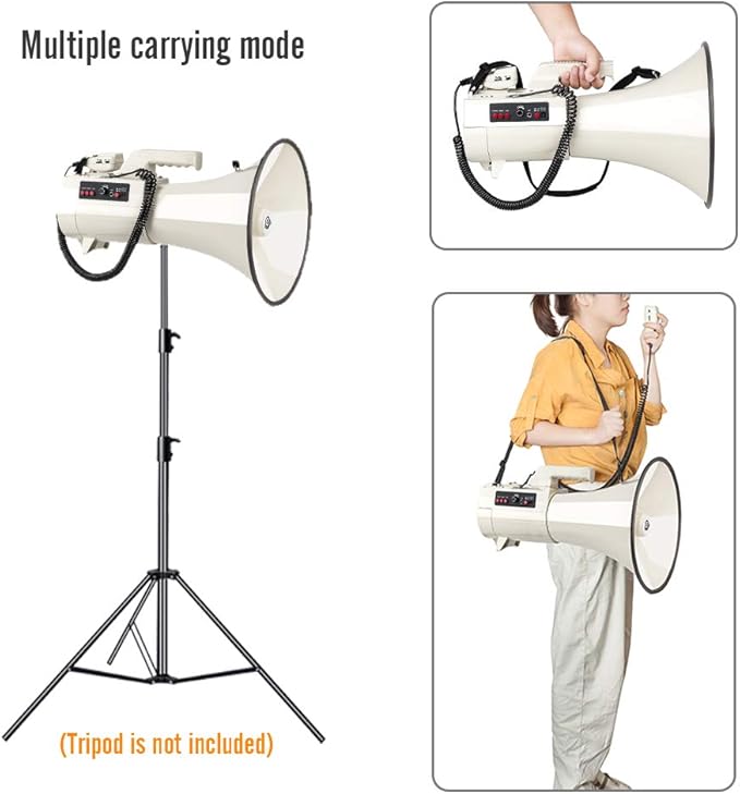 My Mealivos75W 2000 Professional Yard Sound Range Heavy PA Bullhorn Megaphone Speaker, Adjustable Volume, Loud Hand Held Megaphone, Outdoor Activities, Coaching, Football, Baseball, Hockey…