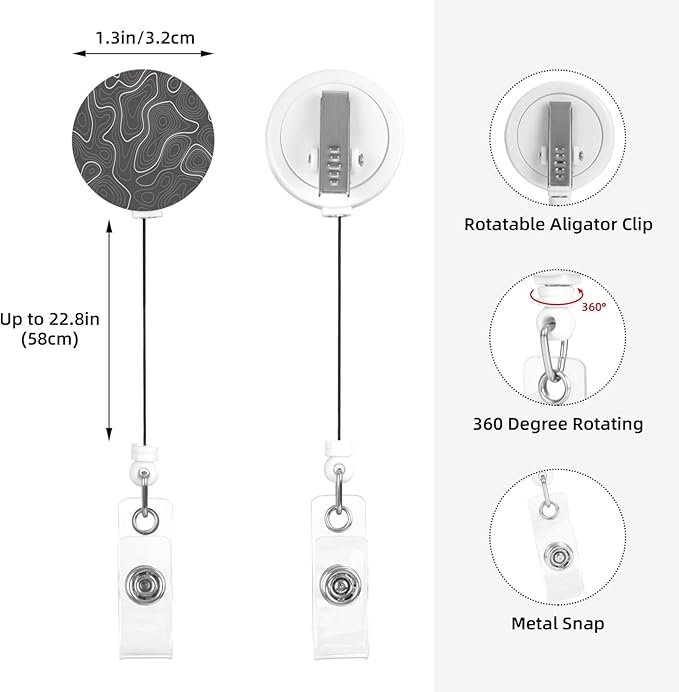 Topography Contour Map Badge Reels Retractable Badge Holder with Clip for Id Name Tag Office Worker Student Teacher Nurse Doctor