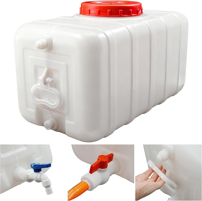 40Gallon/150L Water Storage Tank, Portable Water Tank for Outdoor Camping,Farms and Gardens, Rectangular Translucent White