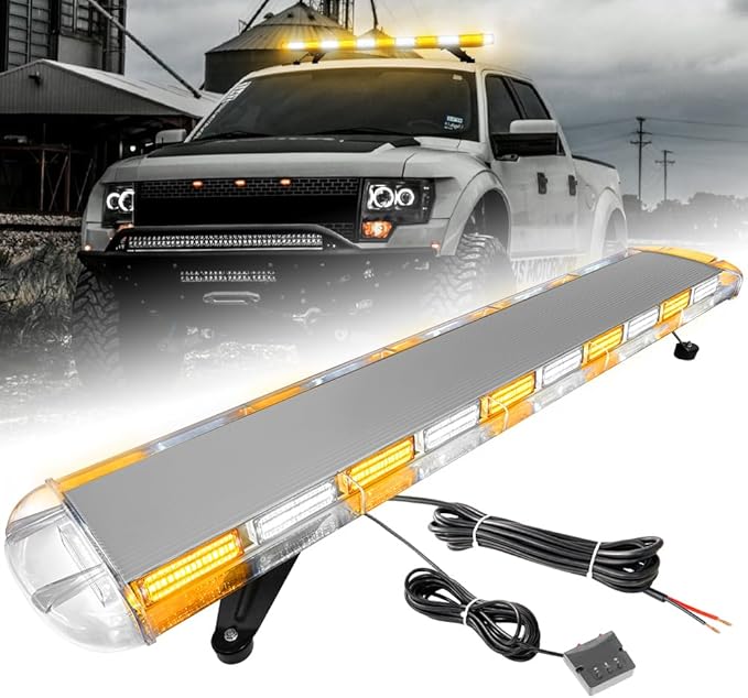 ASPL 46 inch 220 LED Rooftop Low Profile Strobe Light Bar Emergency Warning Beacon Car Hazard Flashing Construction Roof Lights Bars for Trucks Tow Automotive Construction Vehicle (Amber/White