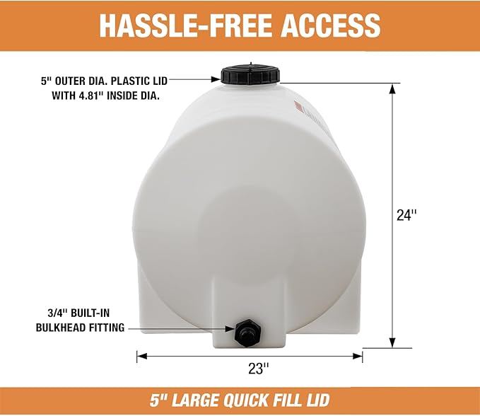 RomoTech 60 Gallon Polyethylene Storage Tank with Legs–Heavy-Duty Horizontal Water Storage Tank for Farms, Industrial or Chemical Use–UV-Resistant, Rustproof, BPA-Free Plastic Liquid Tank, 82123939