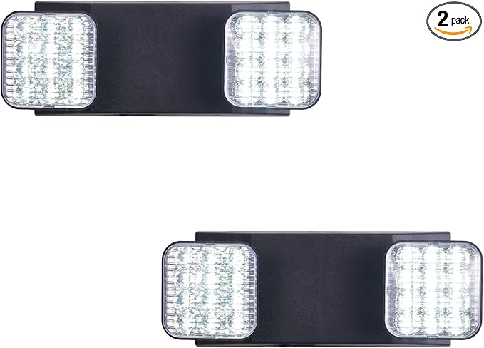 TANLUX LED Emergency Lights with Battery Backup, Two Head Adjustable Commercial Emergency Lights, UL Listed, AC 120/277V, Hardwired Emergency Exit Light Fixtures for Business - 2 Pack(Black)