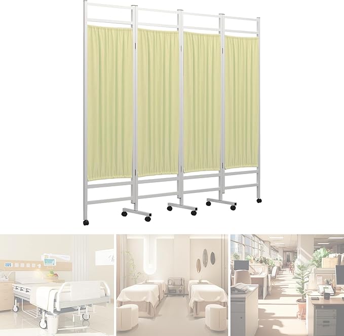Medical Privacy Screen on Wheels, Foldable Medical Room Divider with Lockable casters, Waterproof Nylon Panel, Portable Privacy Screen for Room, Easy to Clean (Yellow 4 Panels)