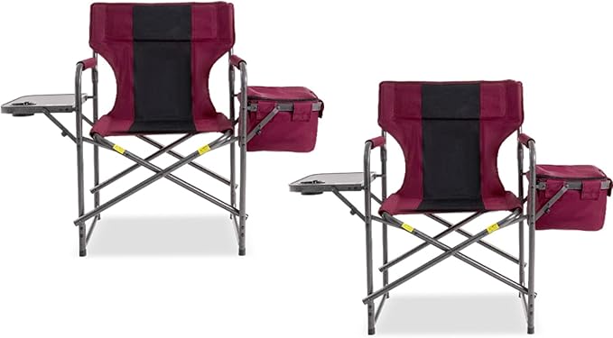 Director Camping Chair Set of 2 with Cooler Bag & Foldable Side Tray - 400lbs Heavy Duty Outdoor Folding Lawn Chair, Portable Camp Chair for Backyard, Fishing, Beach (Wine Red)