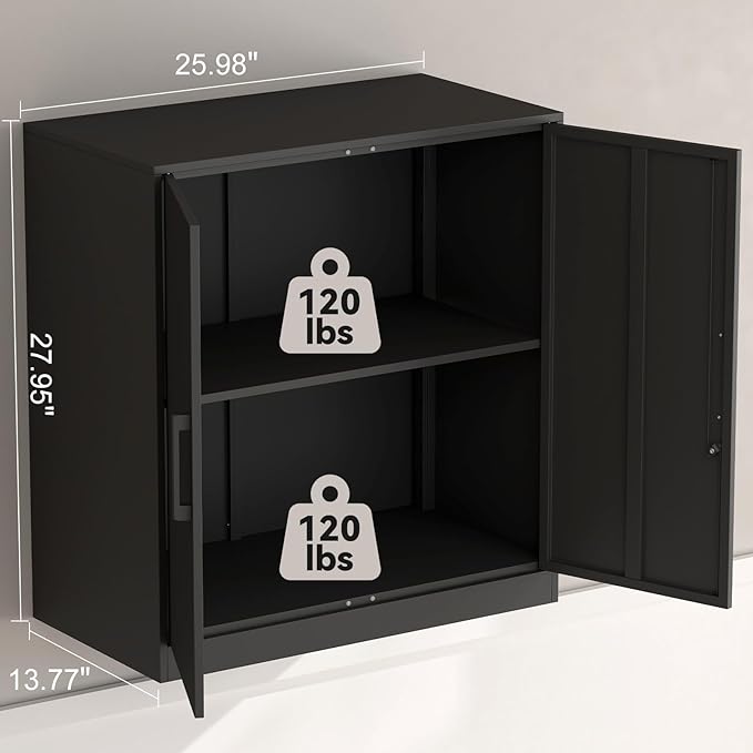 Metal Wall Cabinet,Garage Wall Cabinet with Handle,Lockable Storage Cabinets Wall Mounted with 2 Doors,Locking Cabinet with Shelves for Basement,Living Home,Black