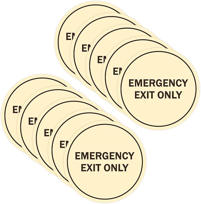 Signs ByLITA Circle Emergency Exit Only Sign (Ivory/Dark Brown) - Large 10 Pack