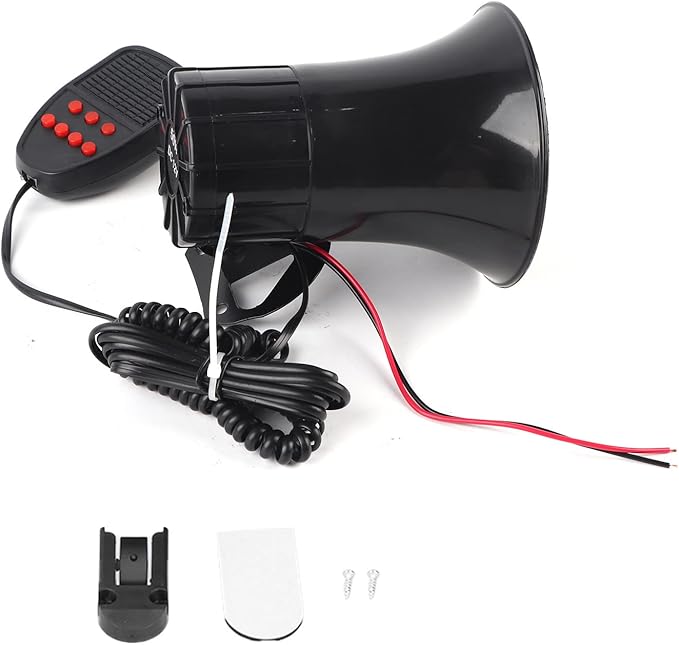 12V 50W 115dB Car Horn with PA Mic, 7 Sound Emergency Warning Alarm Siren, Loud Car Alarm Speaker for Truck RV Boat, Universal 12V Vehicle Safety Alert System