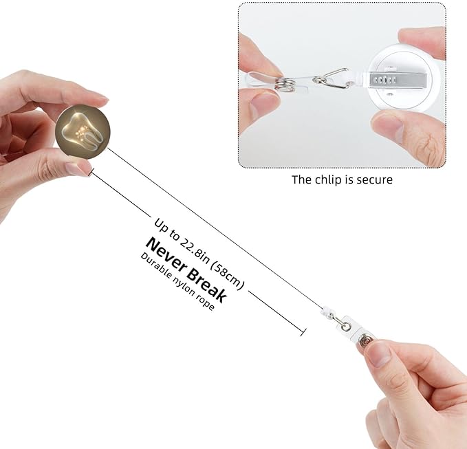 Tooth Dentistry Dental Dentist Badge Reels Retractable Badge Holder with Clip for Id Name Tag Office Worker Student Teacher Nurse Doctor