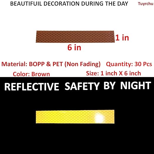Brown Reflective Stickers 1 inch X 6 inch, Outdoor Waterproof High Visibility Warning Safety Adhesive Reflector Tape (30 Pcs)