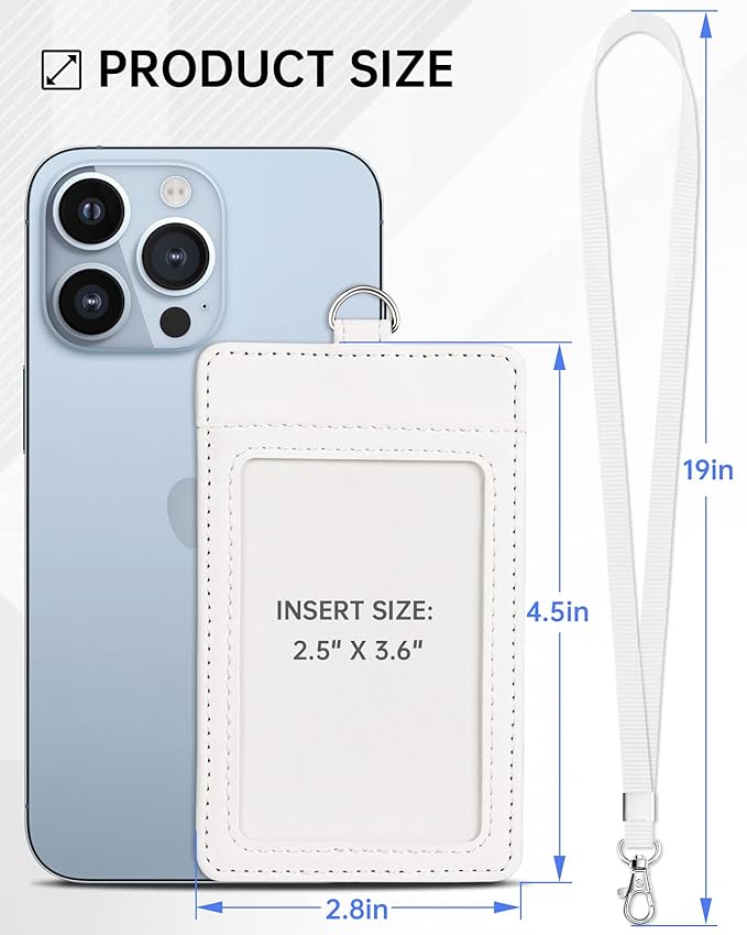 Teskyer Badge Holder with Lanyard, Leather ID Name Badge Card Holder with Lanyard for ID Badges, Vertical, Starry White
