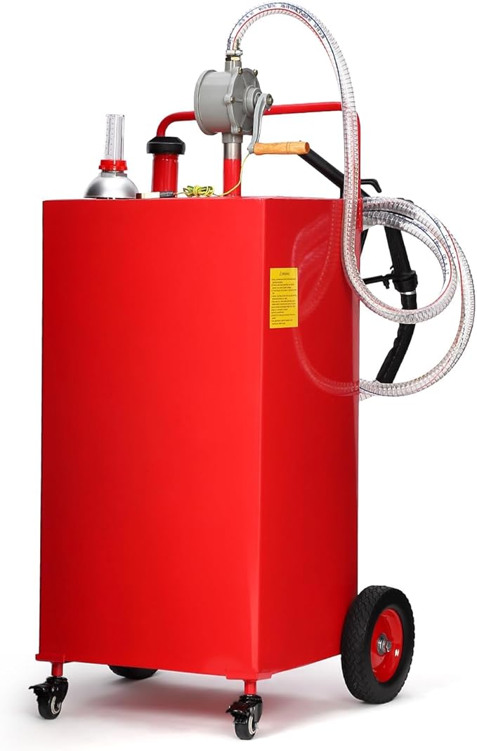 Upgraded 30 Gallon Fuel Caddy, Manual Hand Pump & Easy-Roll Wheels, Heavy-Duty UV-Resistant Steel Tank for Gas & Diesel, Portable Fuel Storage for Tractors, Mowers, Boats