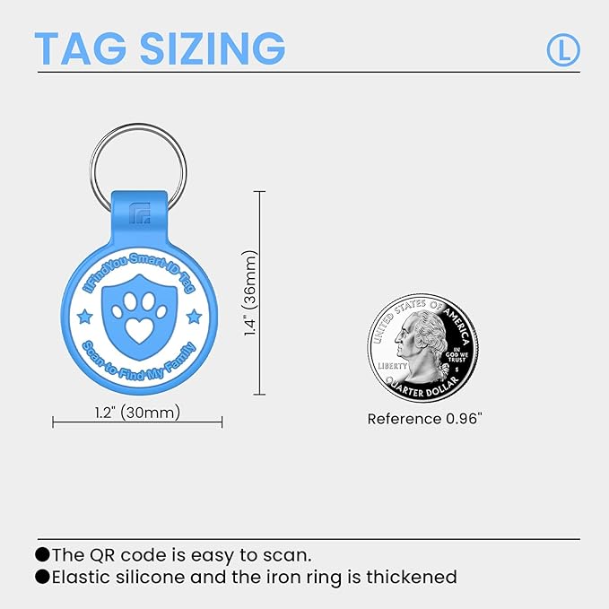 Silicone Dog Tags Personalized for Pets with QR Code, Emergency Contact Info, Anti-Lost, Scan Location Alerts(Blue-L)