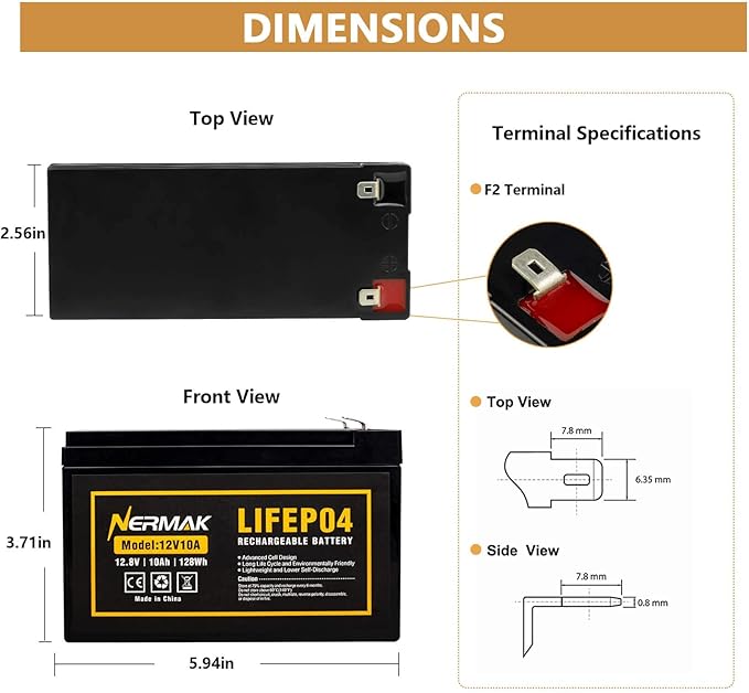 12V 10Ah Lithium LiFePO4 Deep Cycle Battery, 2000+ Cycles Rechargeable Battery for Solar/Wind Power, Lighting, Power Wheels, Ride-on Toy, Fish Finder and More, Built-in 10A BMS