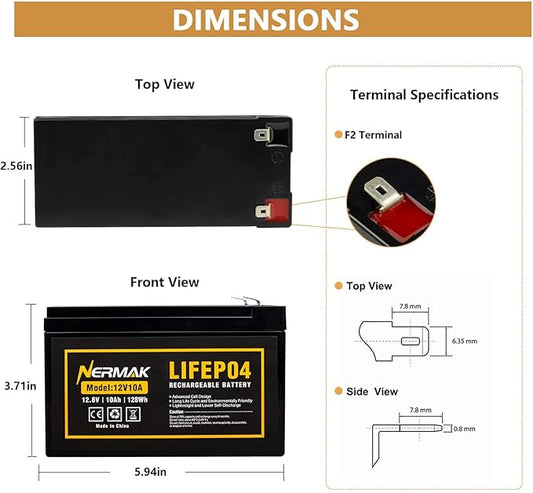 12V 10Ah Lithium LiFePO4 Deep Cycle Battery, 2000+ Cycles Rechargeable Battery for Solar/Wind Power, Lighting, Power Wheels, Ride-on Toy, Fish Finder and More, Built-in 10A BMS