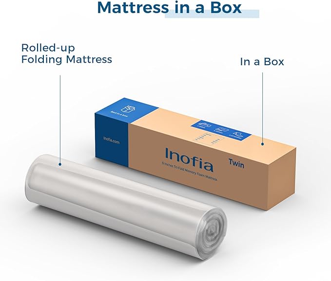 Inofia Full Folding Mattress, 5 Inch Trifold Memory Foam Mattress with Ultra-Soft Removable Cover - for Camping, Guest, and Floor Foldable Bed - Full Size (73" x 52" x 5")