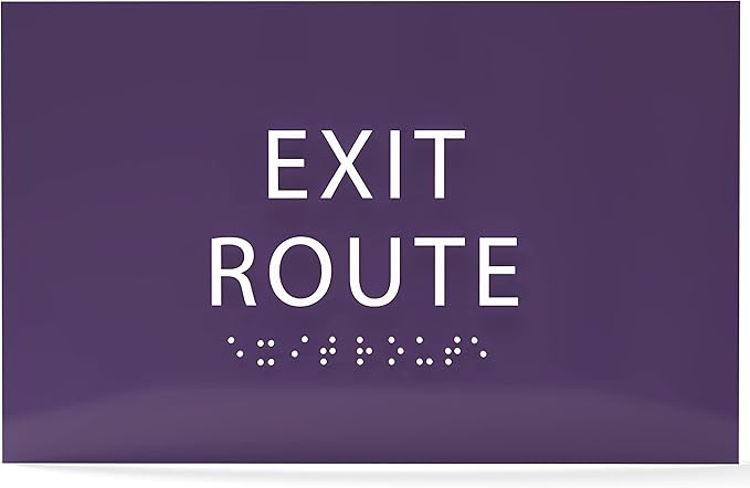 6" X4" Exit Route Sign- Tactile Graphics Grade 2 Braille Text | Modern Utility Wall Mount ADA Compliant Plastic Signs For Schools, Offices, Businesses, Apartments & Restaurants