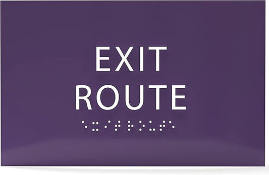 6" X4" Exit Route Sign- Tactile Graphics Grade 2 Braille Text | Modern Utility Wall Mount ADA Compliant Plastic Signs For Schools, Offices, Businesses, Apartments & Restaurants