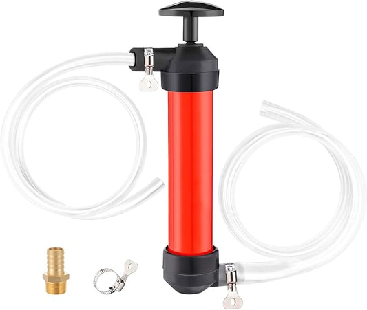 Hand Fuel Transfer Pump with Leakproof Clamps - Versatile Manual Siphon for Gasoline, Oil, Diesel, Antifreeze, Emergency Use for Car/Lawn Mower/Motorcycle/RV, Includes 3/4" NPT Brass Connector