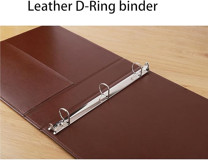 Vintage Hardback 3 Ring Binder 1 Inch, Professional Leather Binder 3 Ring, Three Ring Binders Fits 8.5" x 11", D Ring Binders for Photo Album, Home, School and Office Supplies- Brown